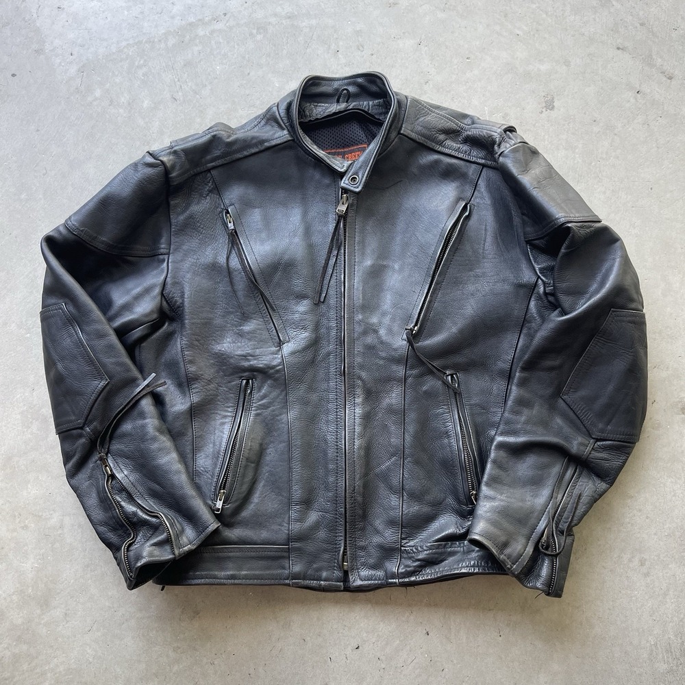 Vintage Black Leather Bomber Jacket
